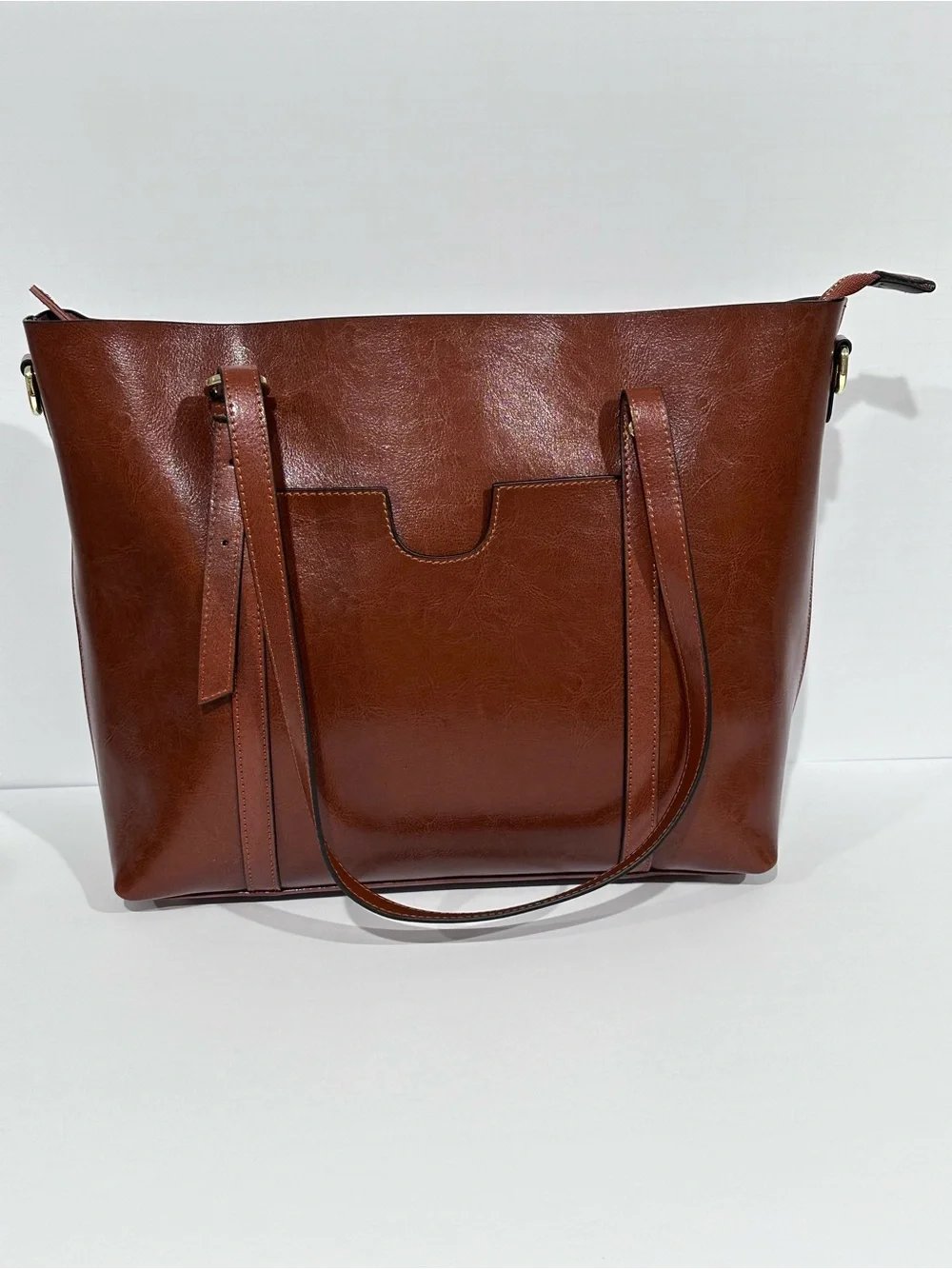 Kattee Vintage Genuine Leather Brown Tote Bag w/ Crossbody Strap